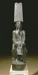 Statue of the god Amun protecting Tutankhamun, Egyptian, New Kingdom, c.1347-37 BC